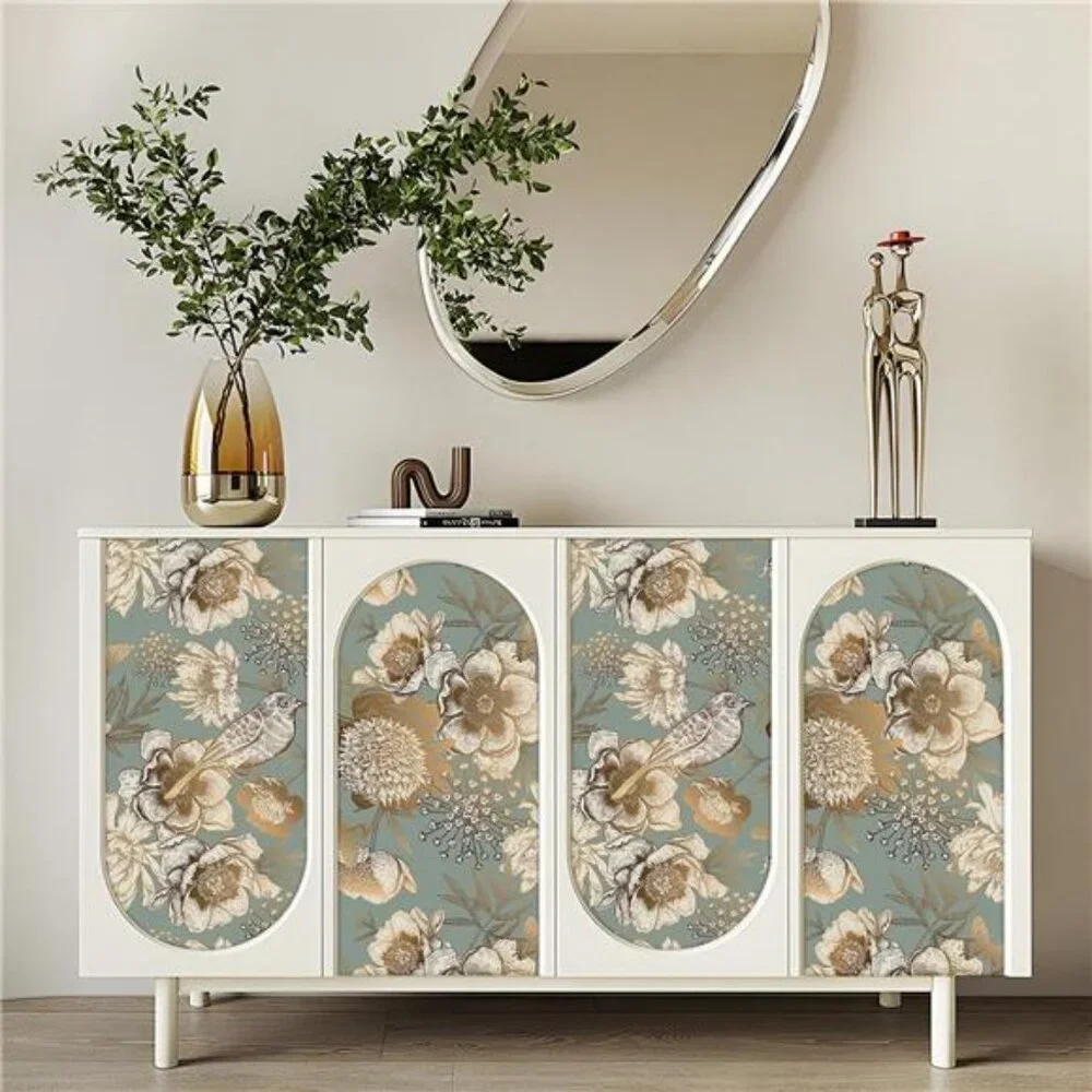 LACHEERY Blue and Gold Vintage Floral Wallpaper Peel and Stick Vintage Flower